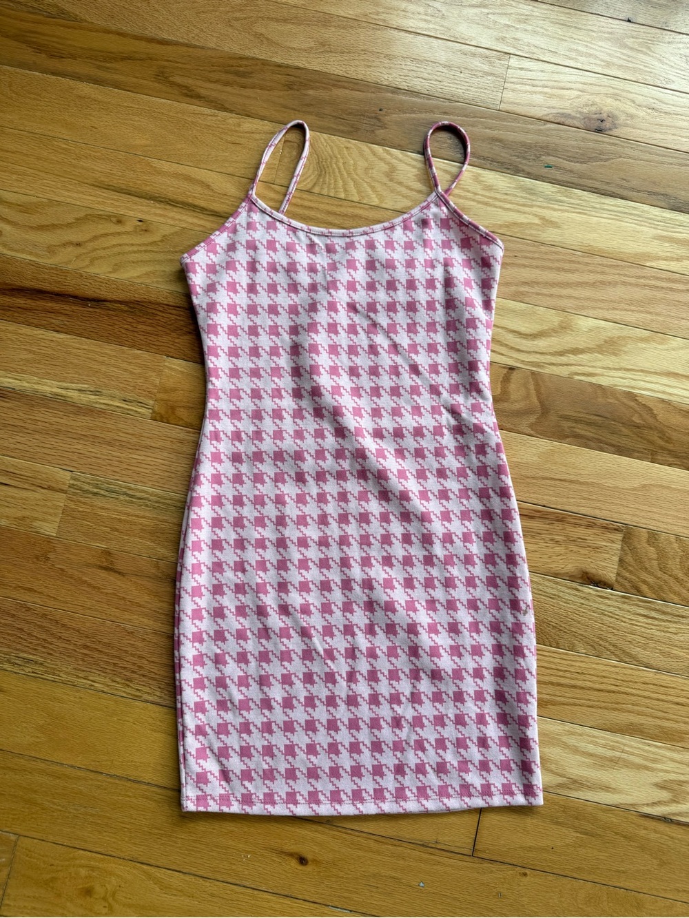 Pink Houndstooth Mini Slip Dress